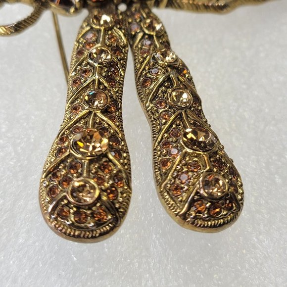 Large Statement Dragonfly Brooch in fashion topaz hued rhinestones - Picture 4 of 15